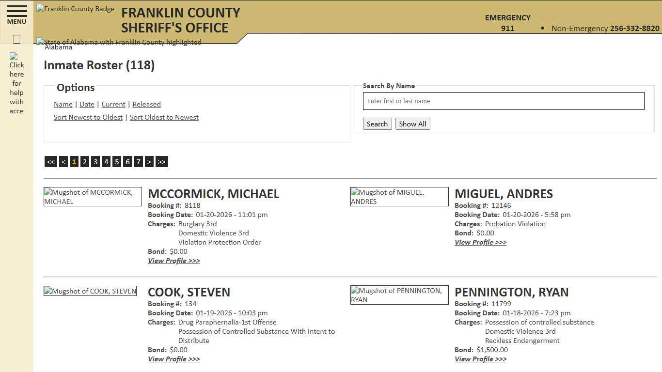 Inmate Roster - Current Inmates Booking Date Descending - Franklin County AL Sheriff's Office